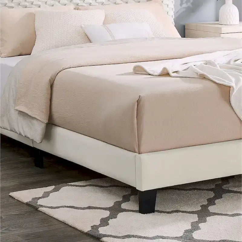 Letto a piattaforma matrimoniale con testiera regolabile, tessuto color tortora
