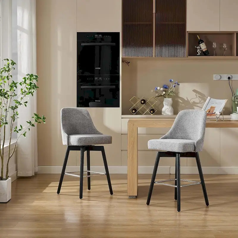Swivel Bar Stools Set of 2, Counter Height Barstools with Backs and Wood Legs,Upholstered Chairs for Kitchen Island