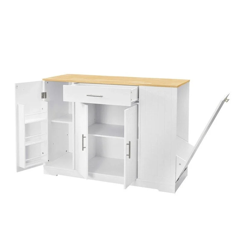 Isola contenitore da cucina da 53 pollici con cassetti e pattumiera integrata, design moderno in stile rustico per cucina e sala da pranzo.