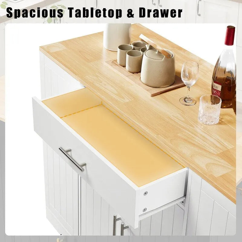 Isola contenitore da cucina da 53 pollici con cassetti e pattumiera integrata, design moderno in stile rustico per cucina e sala da pranzo.