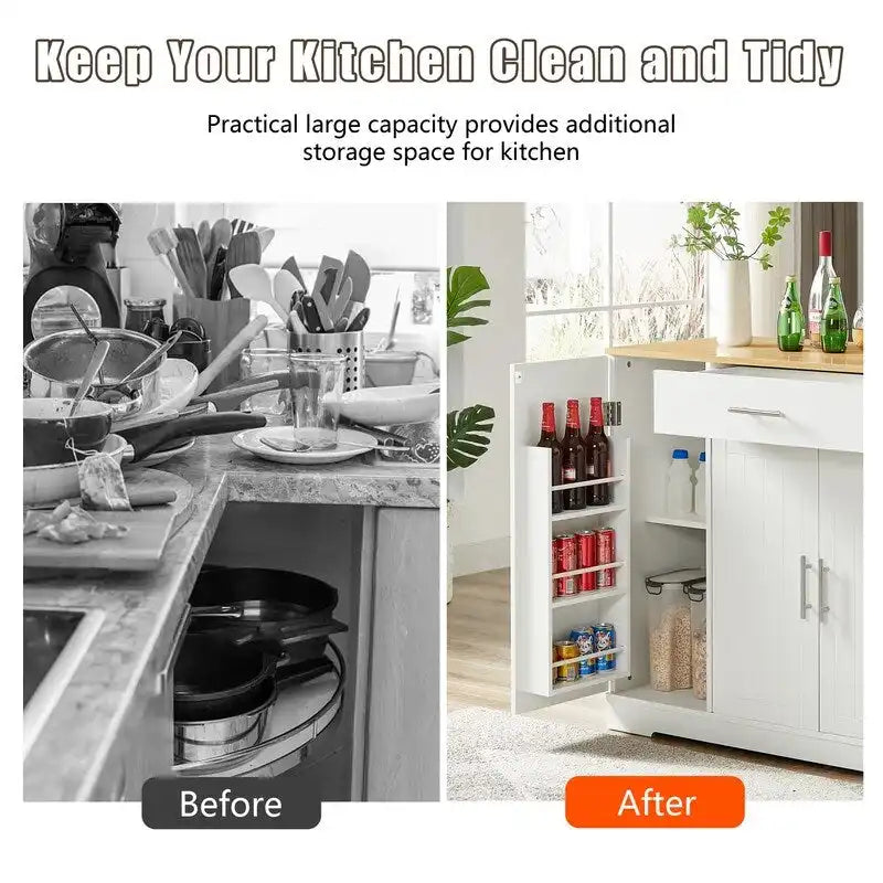 Isola contenitore da cucina da 53 pollici con cassetti e pattumiera integrata, design moderno in stile rustico per cucina e sala da pranzo.