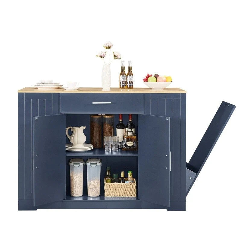 Isola contenitore da cucina da 53 pollici con cassetti e pattumiera integrata, design moderno in stile rustico per cucina e sala da pranzo.