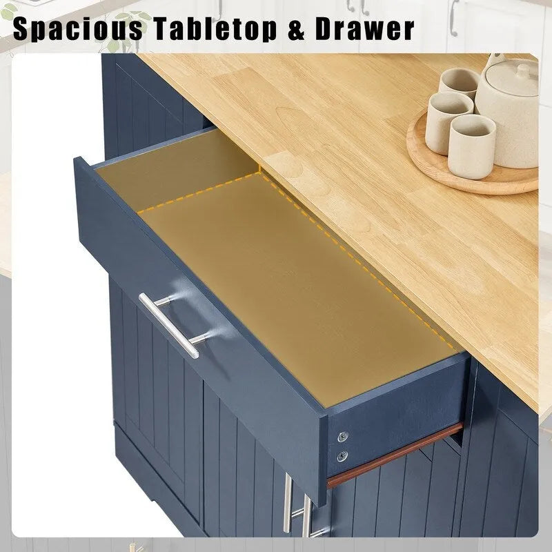 Isola contenitore da cucina da 53 pollici con cassetti e pattumiera integrata, design moderno in stile rustico per cucina e sala da pranzo.