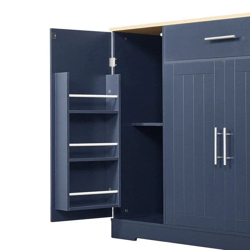 Isola contenitore da cucina da 53 pollici con cassetti e pattumiera integrata, design moderno in stile rustico per cucina e sala da pranzo.