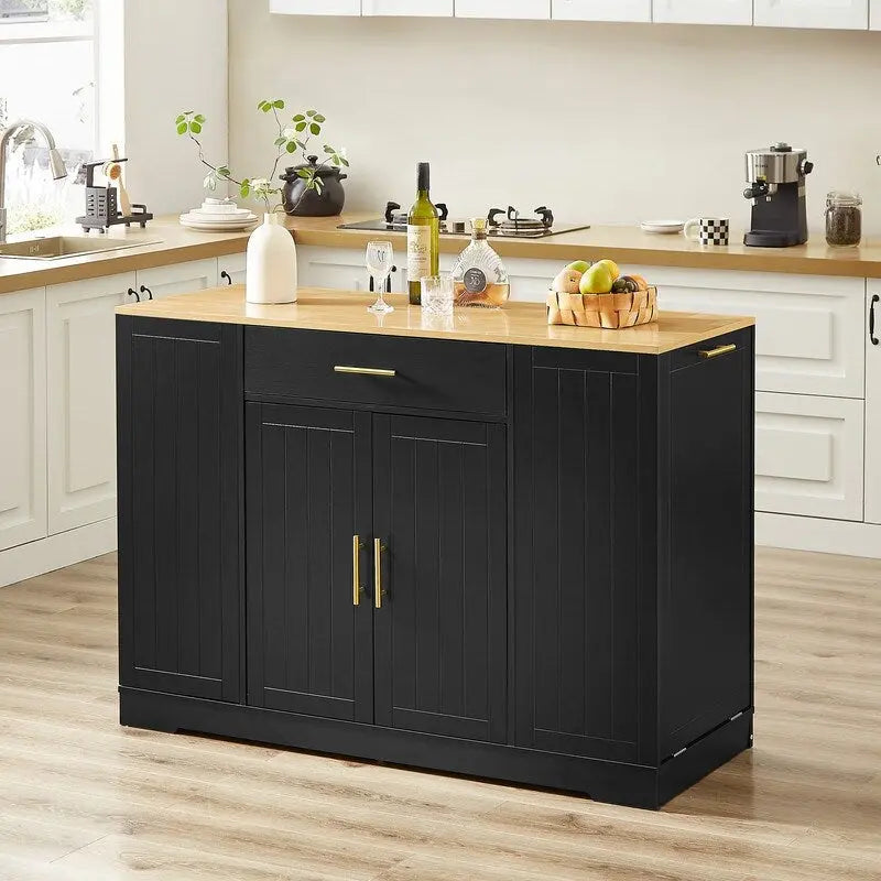 Isola contenitore da cucina da 53 pollici con cassetti e pattumiera integrata, design moderno in stile rustico per cucina e sala da pranzo.