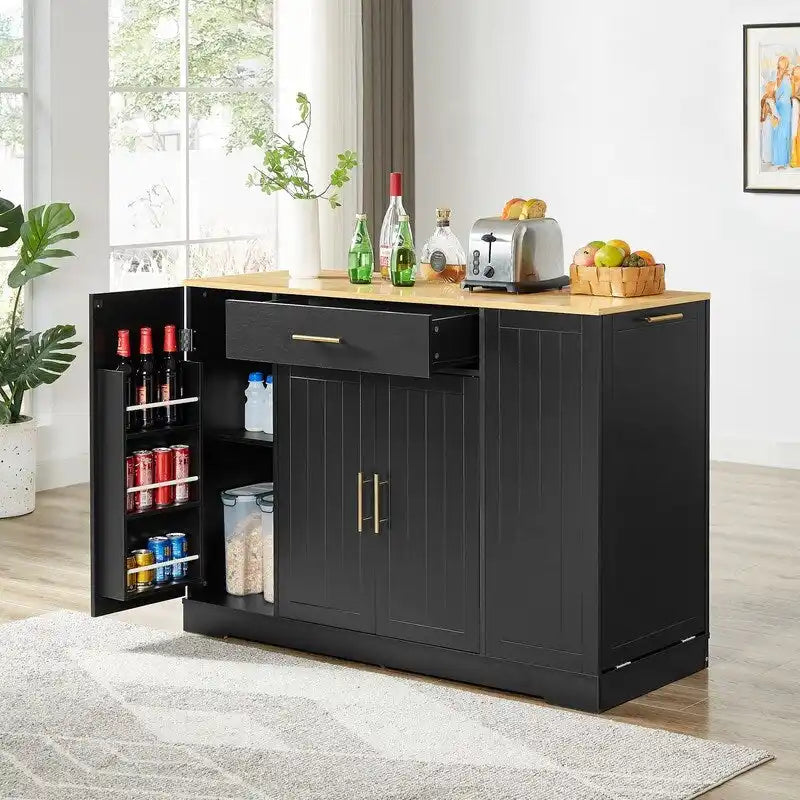Isola contenitore da cucina da 53 pollici con cassetti e pattumiera integrata, design moderno in stile rustico per cucina e sala da pranzo.