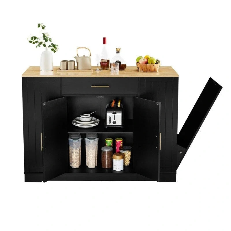 Isola contenitore da cucina da 53 pollici con cassetti e pattumiera integrata, design moderno in stile rustico per cucina e sala da pranzo.