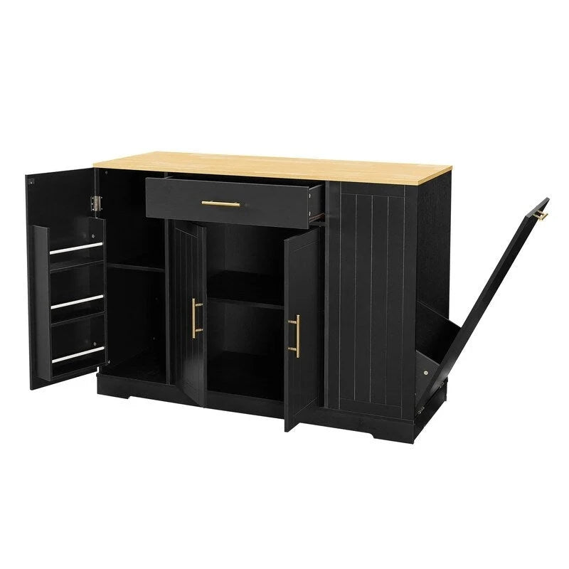 Isola contenitore da cucina da 53 pollici con cassetti e pattumiera integrata, design moderno in stile rustico per cucina e sala da pranzo.