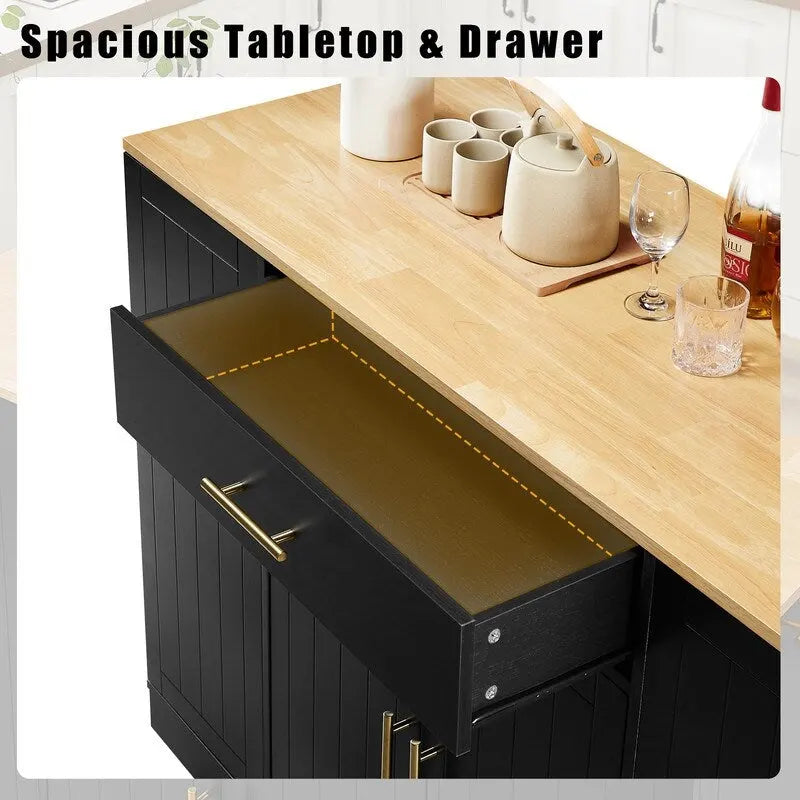 Isola contenitore da cucina da 53 pollici con cassetti e pattumiera integrata, design moderno in stile rustico per cucina e sala da pranzo.