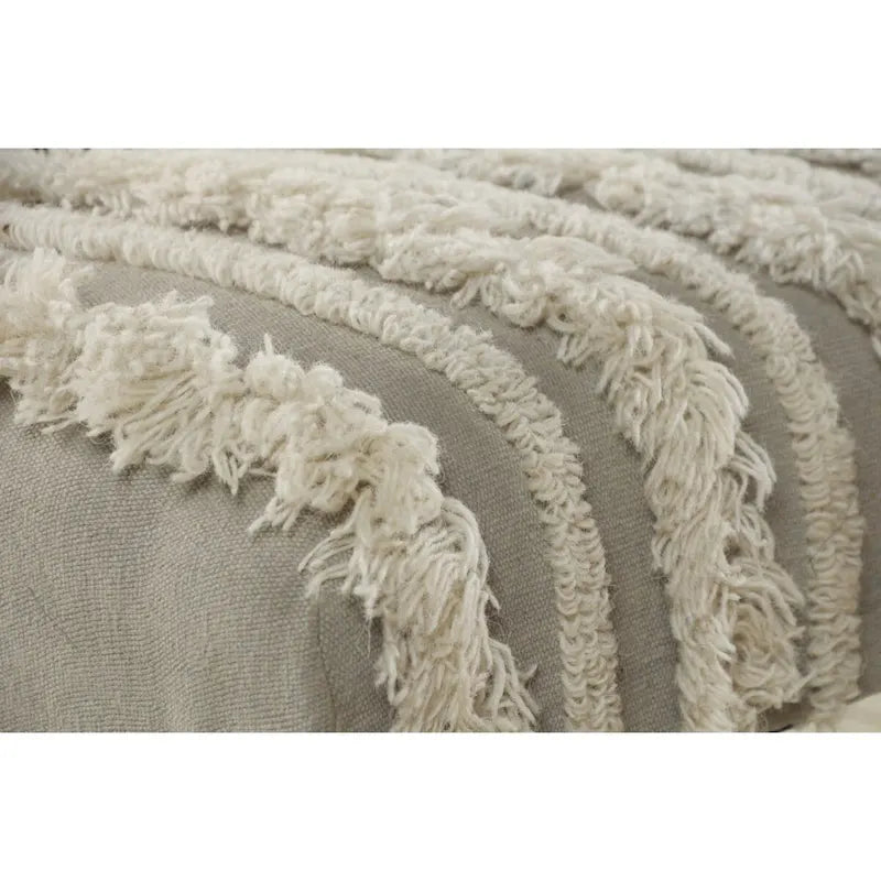 Wood Cream Cotton Upholstered Bedroom Bench Striped Pattern Nailhead Trim - 16 D X 47 W x 18 H