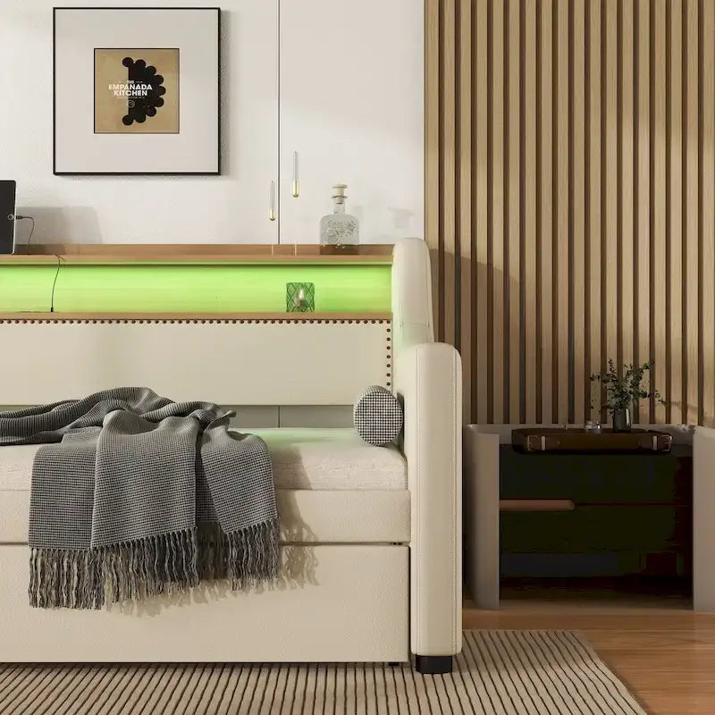 Daybed imbottito singolo con letto estraibile e LED