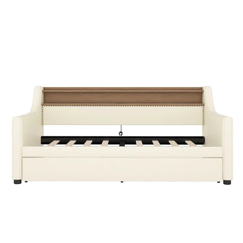 Twin Size Upholstered Daybed with Trundle and LED