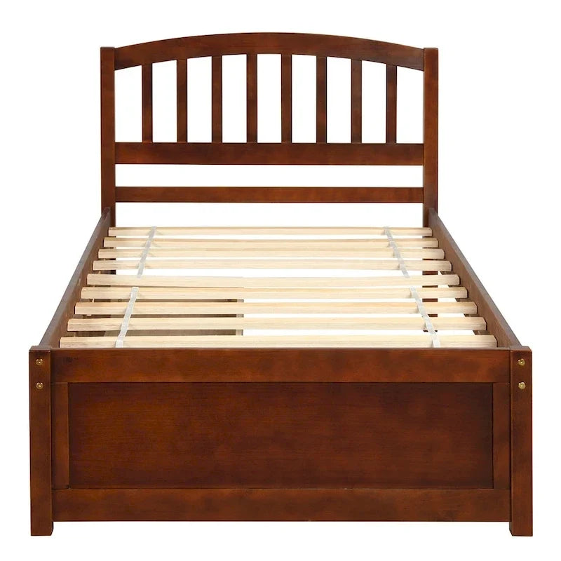 Letto a piattaforma in legno singolo con due cassetti e testiera