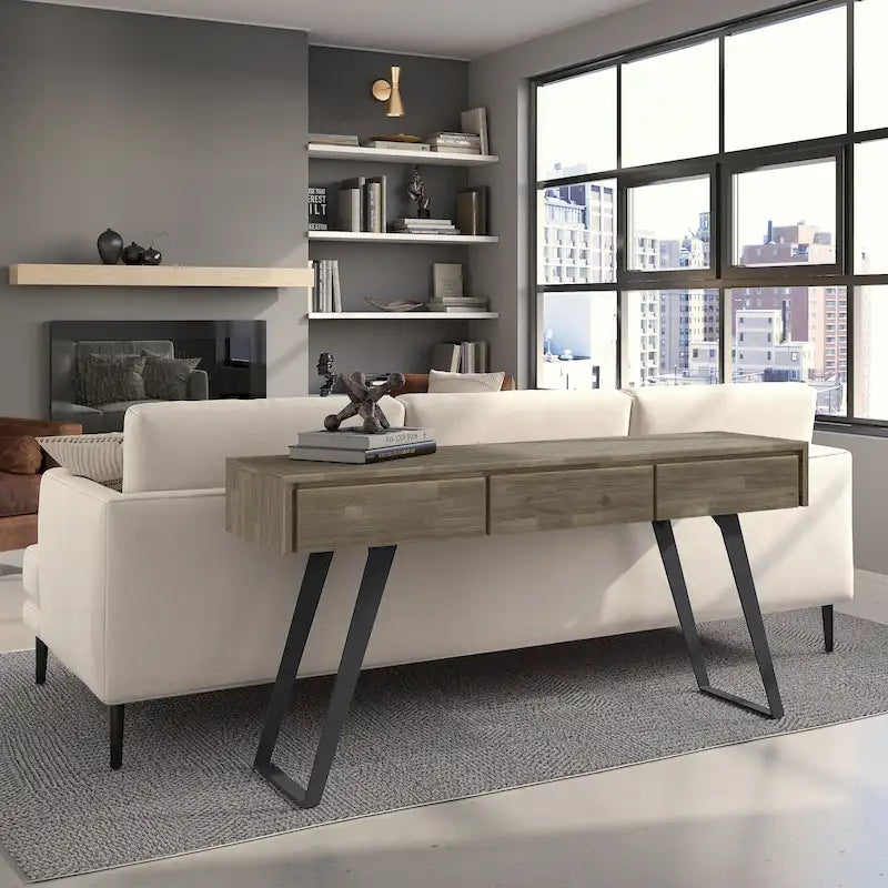 Nowoczesny industrialny stolik konsolowy do sofy o szerokości 60 cali - 60 W x 16 D x 30 H