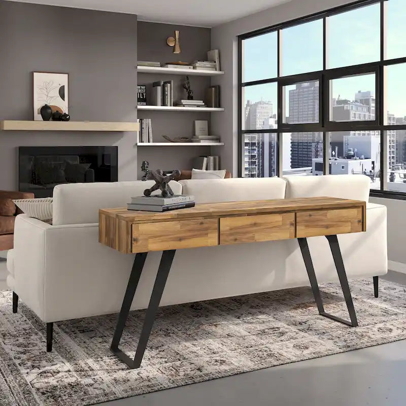 Nowoczesny industrialny stolik konsolowy do sofy o szerokości 60 cali - 60 W x 16 D x 30 H