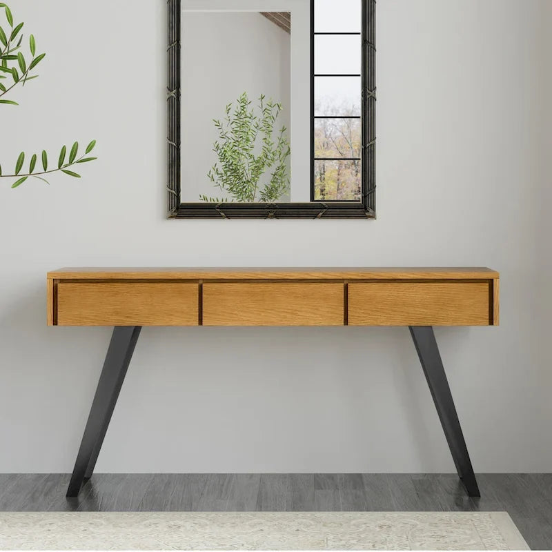 Nowoczesny industrialny stolik konsolowy do sofy o szerokości 60 cali - 60 W x 16 D x 30 H