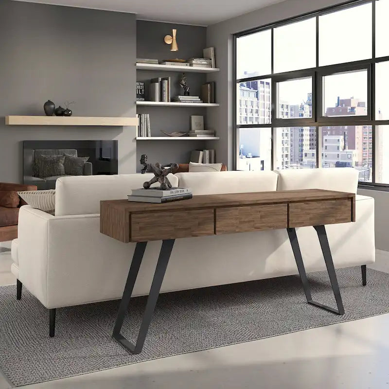 Nowoczesny industrialny stolik konsolowy do sofy o szerokości 60 cali - 60 W x 16 D x 30 H