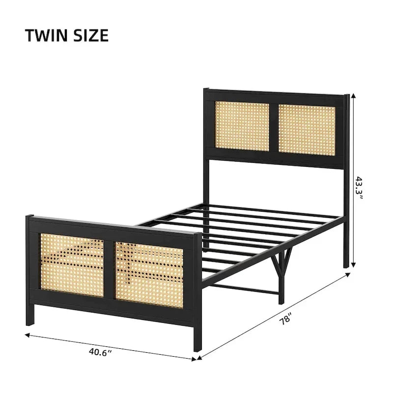 Struttura letto con testiera e pediera in rattan