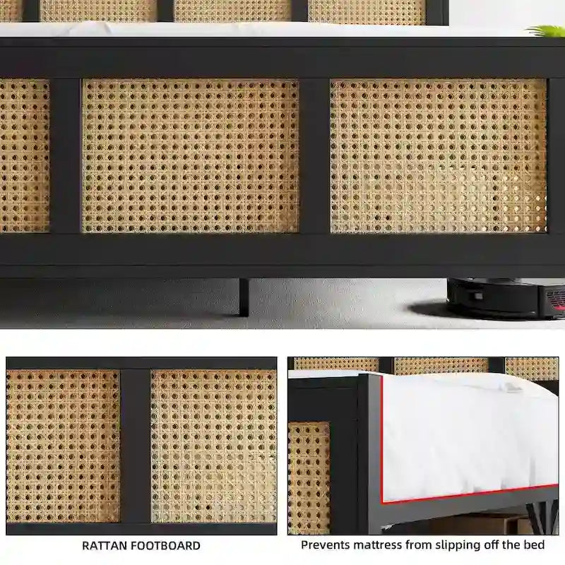 Struttura letto con testiera e pediera in rattan