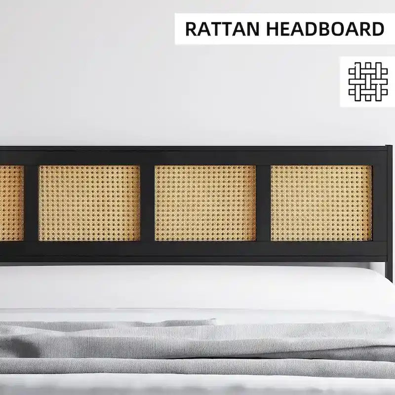 Struttura letto con testiera e pediera in rattan