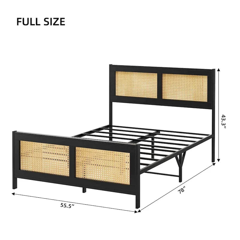 Struttura letto con testiera e pediera in rattan