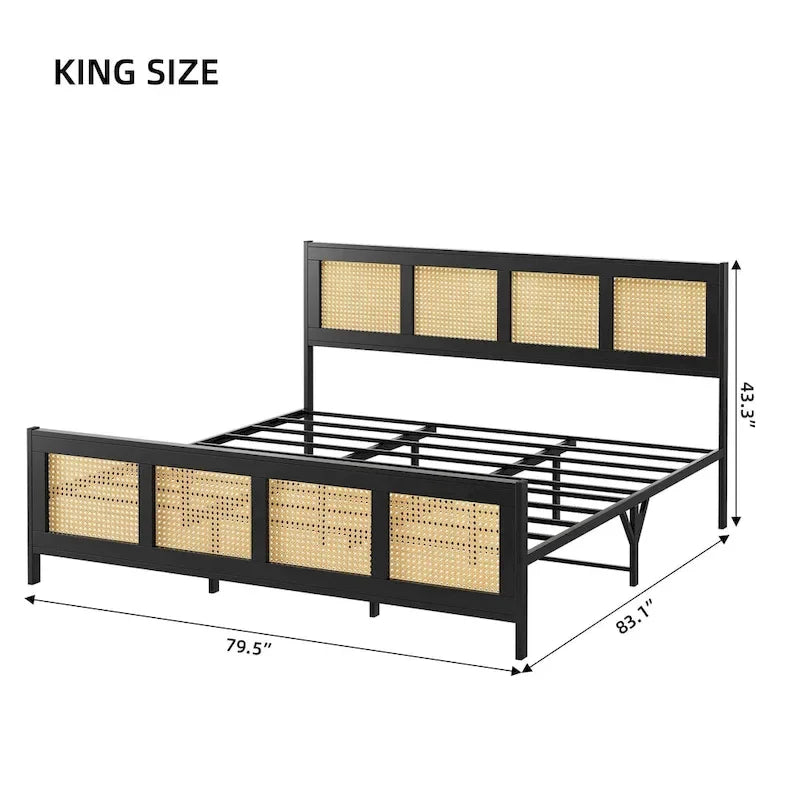 Struttura letto con testiera e pediera in rattan
