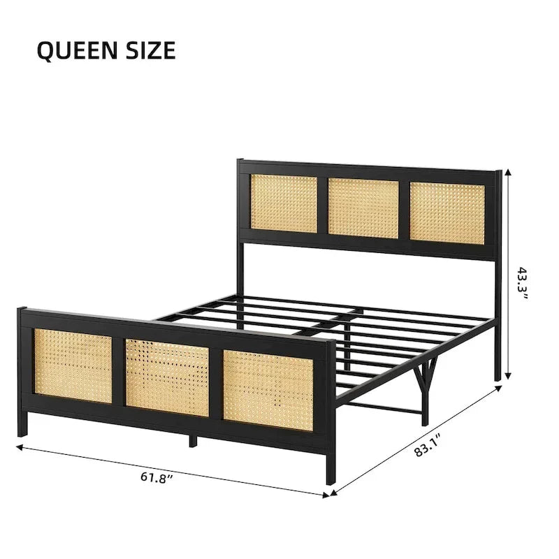Struttura letto con testiera e pediera in rattan