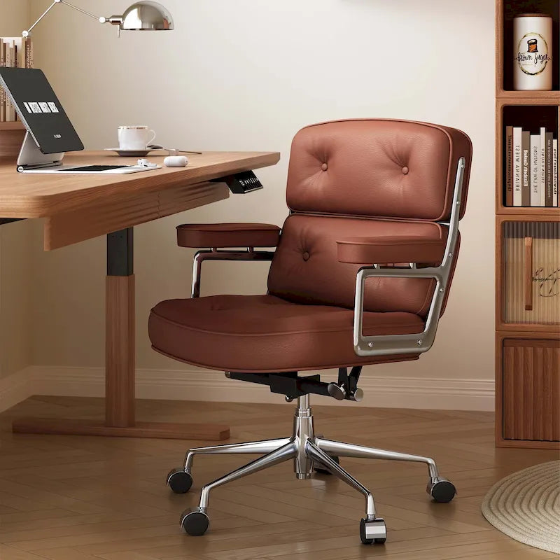 Sedia da ufficio ergonomica in pelle per hall, con supporto lombare e altezza regolabili