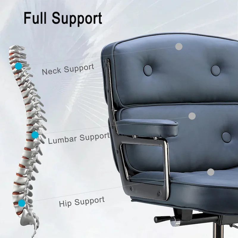 Sedia da ufficio ergonomica in pelle per hall, con supporto lombare e altezza regolabili