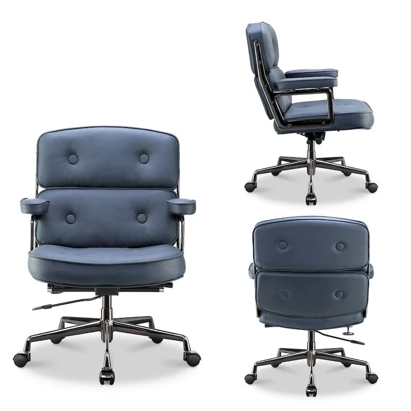 Sedia da ufficio ergonomica in pelle per hall, con supporto lombare e altezza regolabili