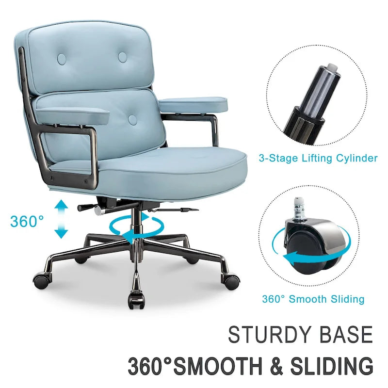 Sedia da ufficio ergonomica in pelle per hall, con supporto lombare e altezza regolabili