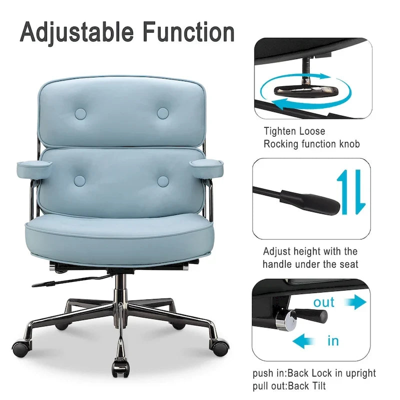Sedia da ufficio ergonomica in pelle per hall, con supporto lombare e altezza regolabili