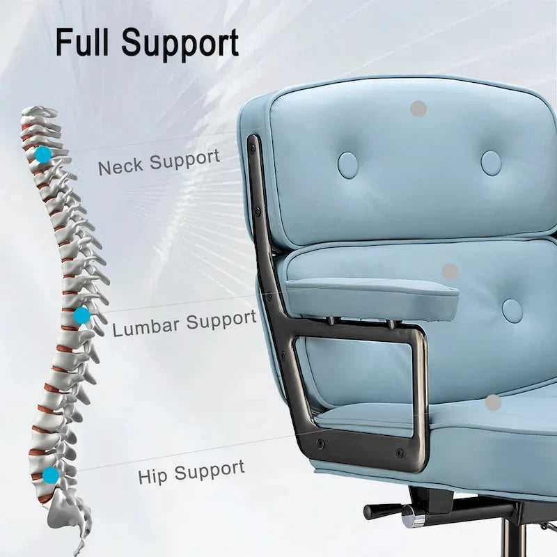 Sedia da ufficio ergonomica in pelle per hall, con supporto lombare e altezza regolabili