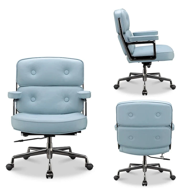 Sedia da ufficio ergonomica in pelle per hall, con supporto lombare e altezza regolabili