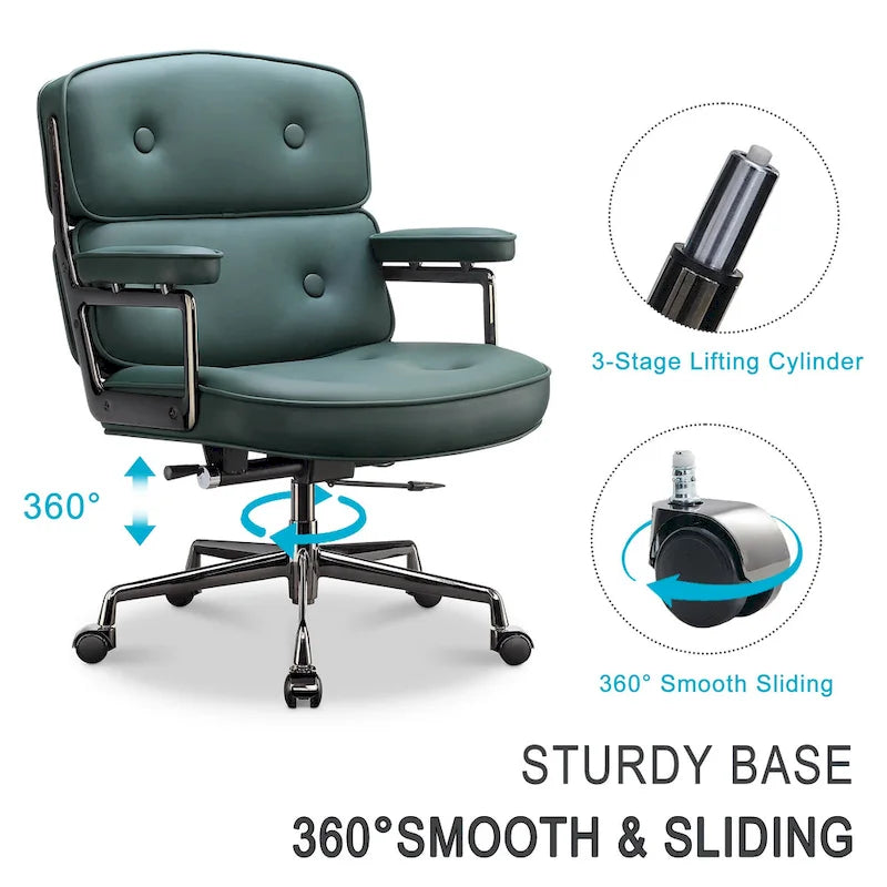 Sedia da ufficio ergonomica in pelle per hall, con supporto lombare e altezza regolabili