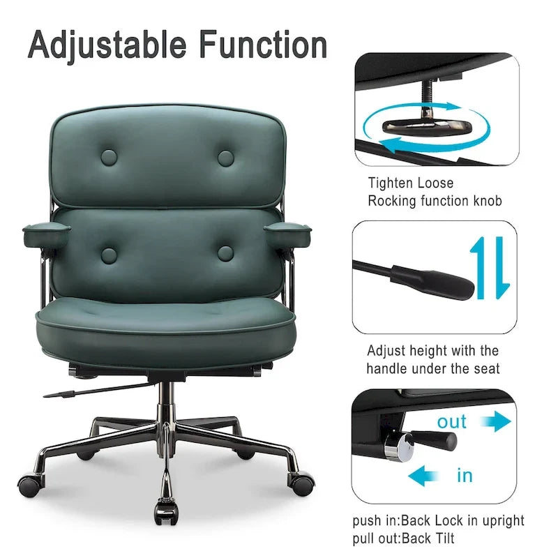 Sedia da ufficio ergonomica in pelle per hall, con supporto lombare e altezza regolabili