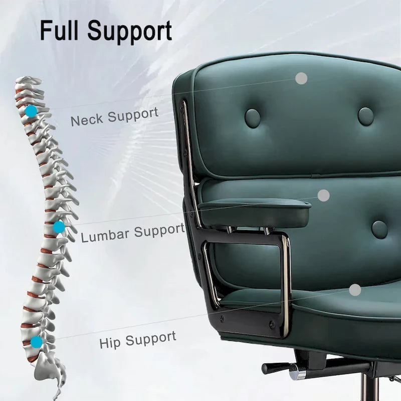 Sedia da ufficio ergonomica in pelle per hall, con supporto lombare e altezza regolabili