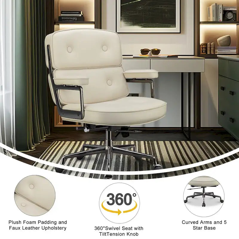 Sedia da ufficio ergonomica in pelle per hall, con supporto lombare e altezza regolabili