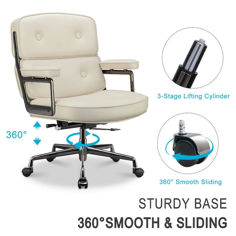 Sedia da ufficio ergonomica in pelle per hall, con supporto lombare e altezza regolabili
