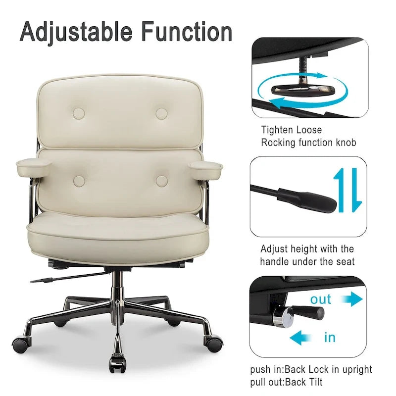 Sedia da ufficio ergonomica in pelle per hall, con supporto lombare e altezza regolabili