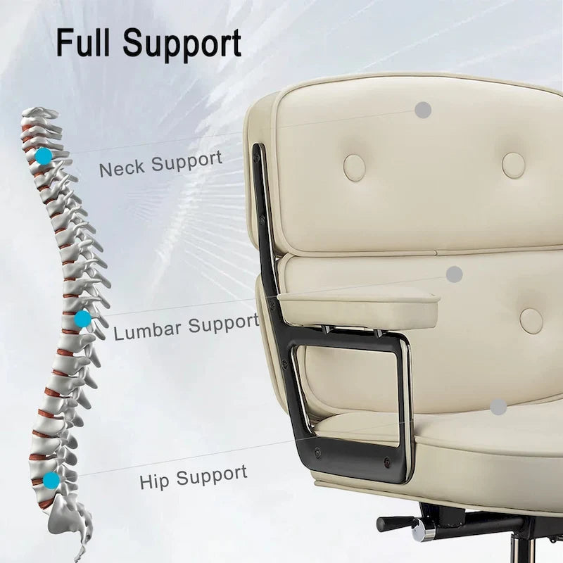 Sedia da ufficio ergonomica in pelle per hall, con supporto lombare e altezza regolabili