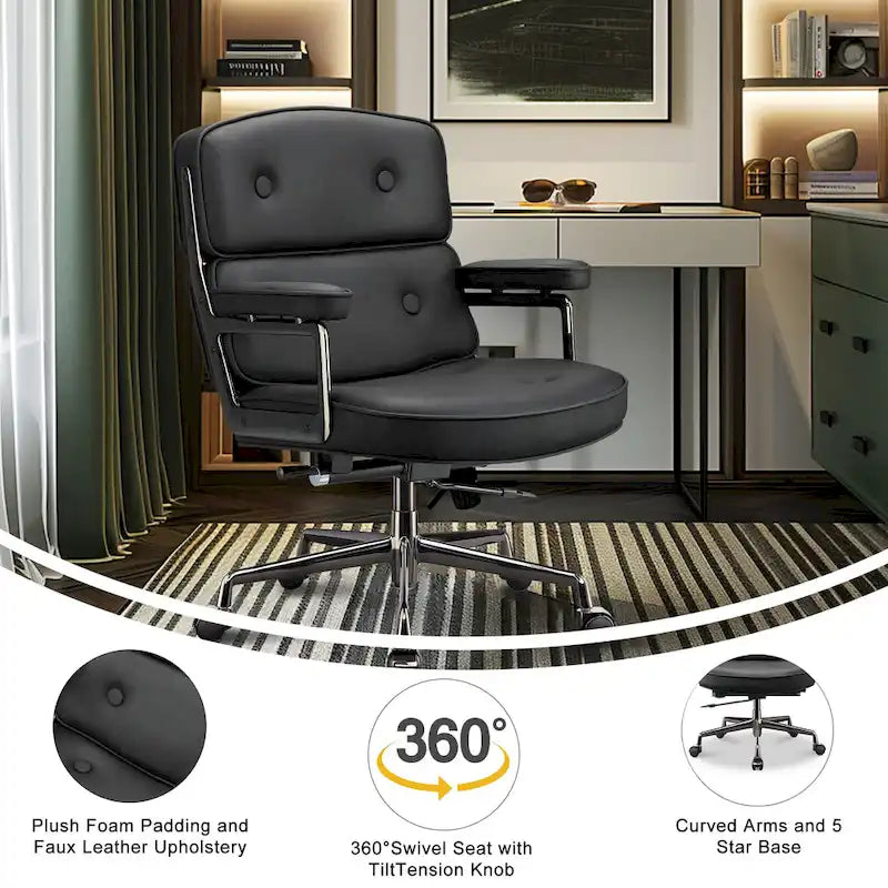 Sedia da ufficio ergonomica in pelle per hall, con supporto lombare e altezza regolabili