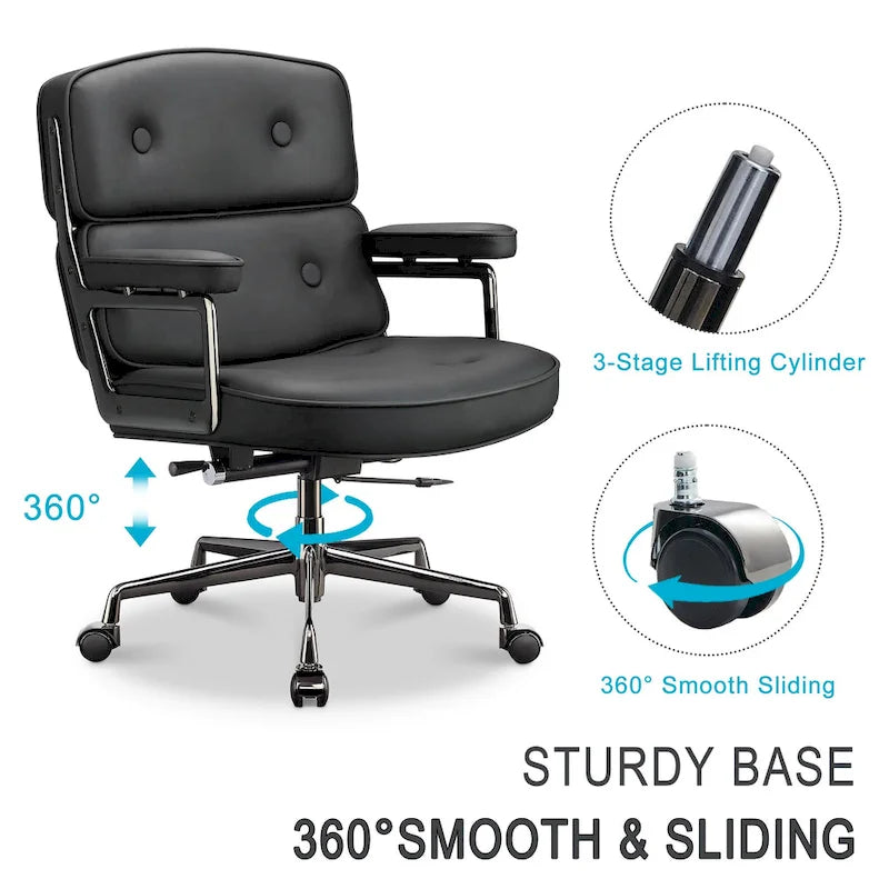 Sedia da ufficio ergonomica in pelle per hall, con supporto lombare e altezza regolabili