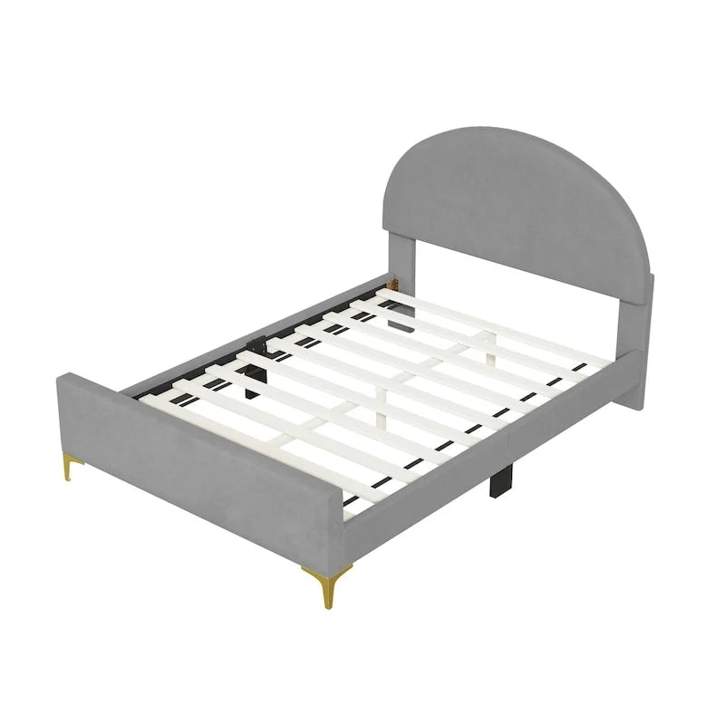 Upholstered Platform Bed with Classic Semi-Circle Shaped Headboard and Mental Legs