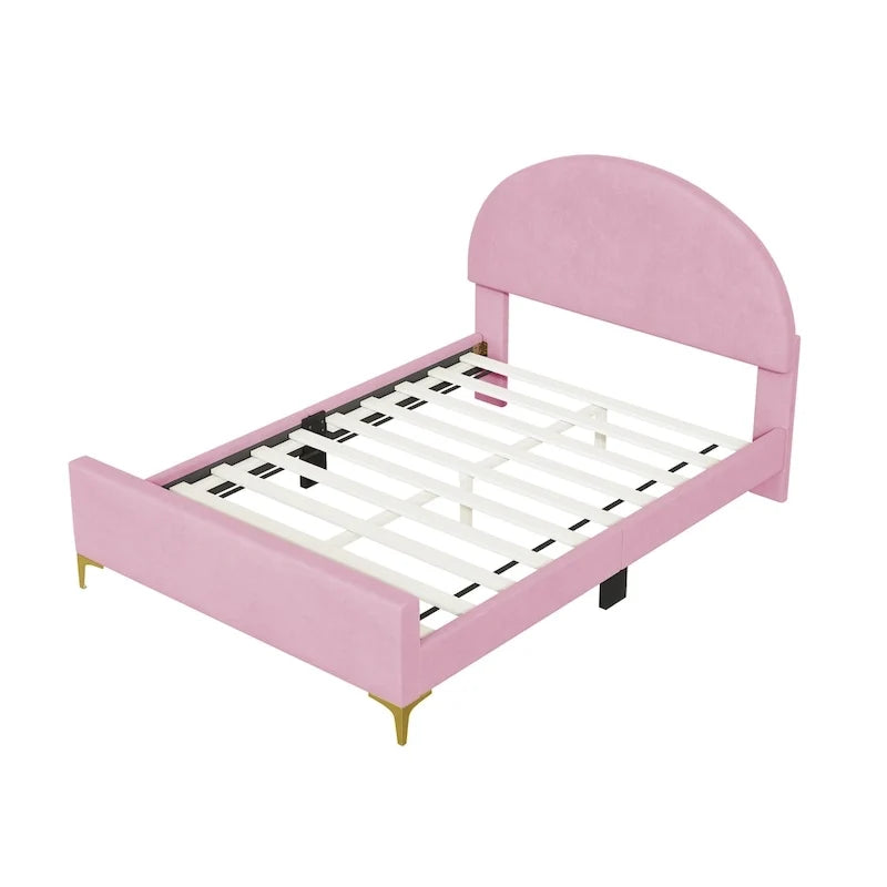 Upholstered Platform Bed with Classic Semi-Circle Shaped Headboard and Mental Legs