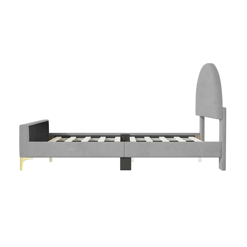 Upholstered Platform Bed with Classic Semi-Circle Shaped Headboard and Mental Legs