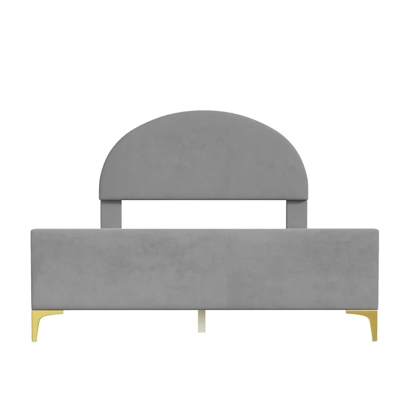 Upholstered Platform Bed with Classic Semi-Circle Shaped Headboard and Mental Legs