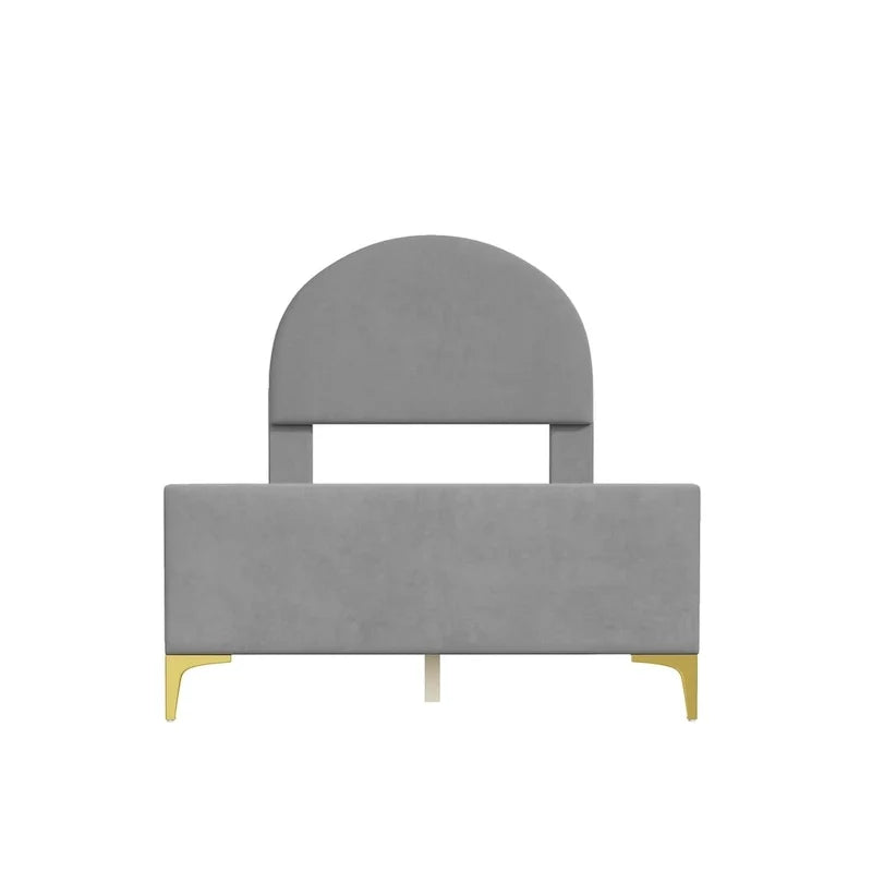 Upholstered Platform Bed with Classic Semi-Circle Shaped Headboard and Mental Legs