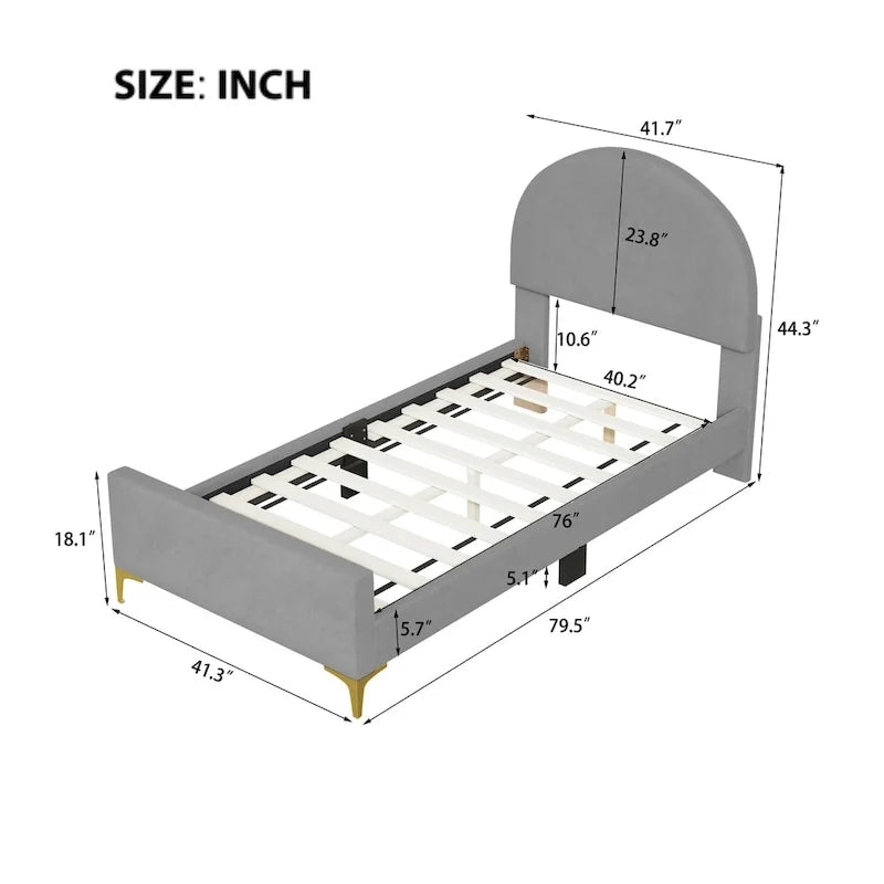 Upholstered Platform Bed with Classic Semi-Circle Shaped Headboard and Mental Legs