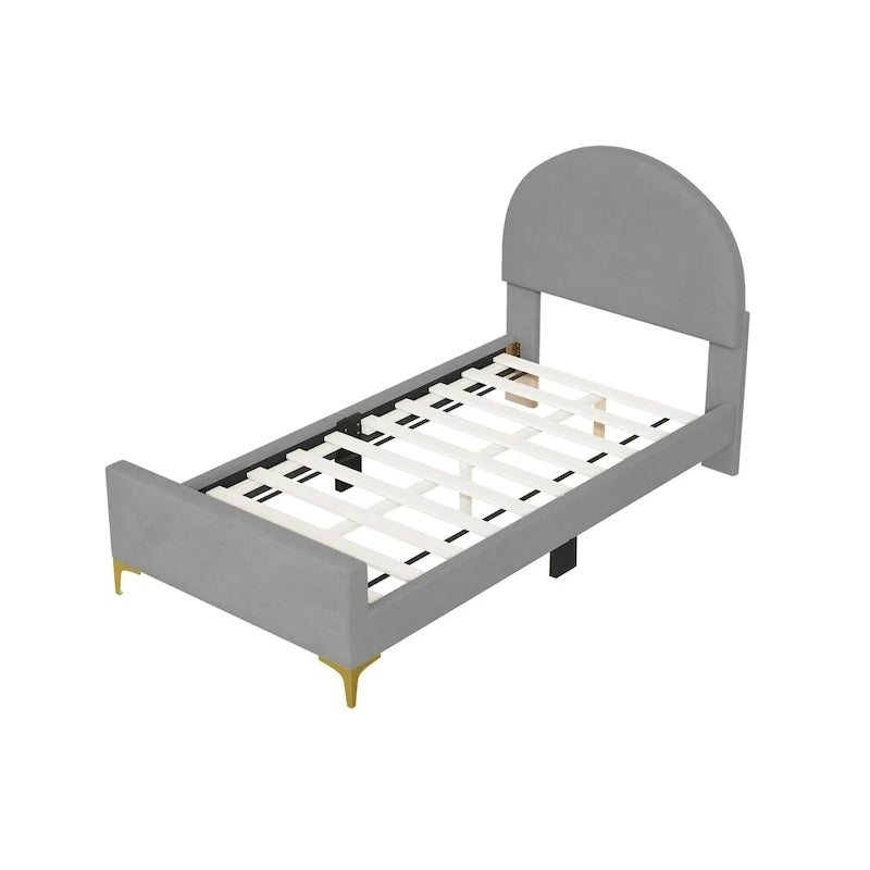 Upholstered Platform Bed with Classic Semi-Circle Shaped Headboard and Mental Legs